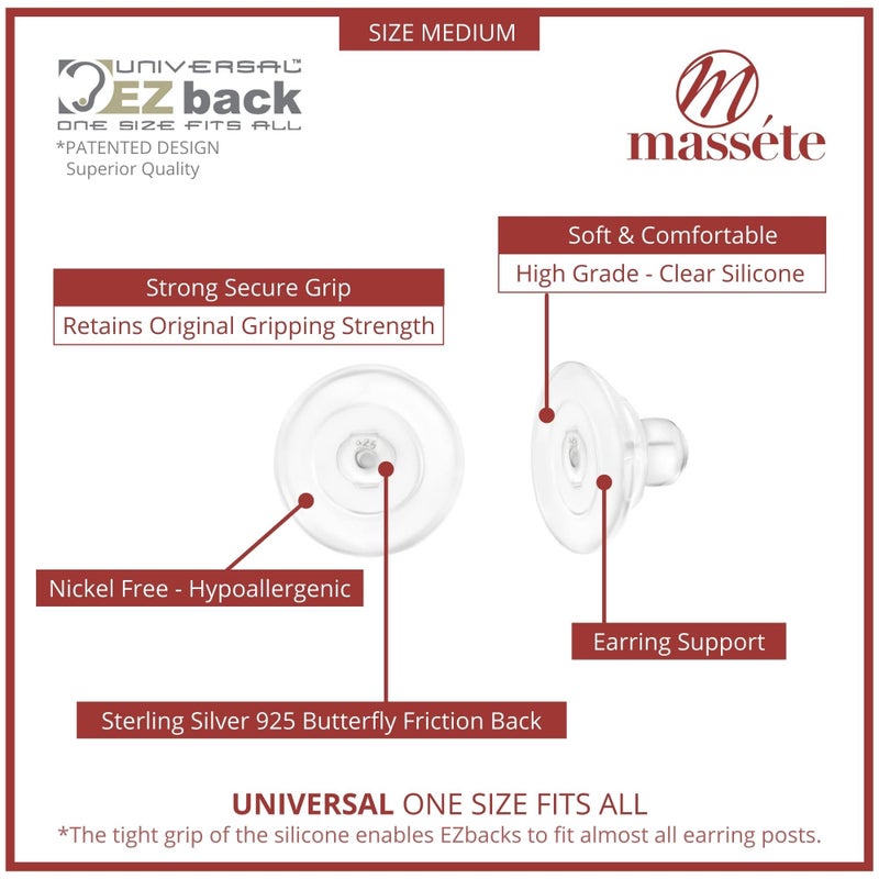 UNIVERSAL EZ back Universal EZback Earring Backs Soft Clear Silicone and Sterling Silver Small 1 Pair - Image 3